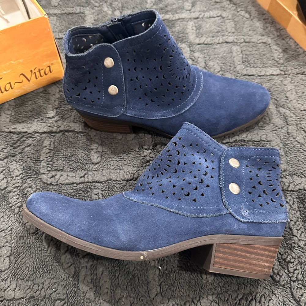 Blue Ankle Boots with Cutout Design